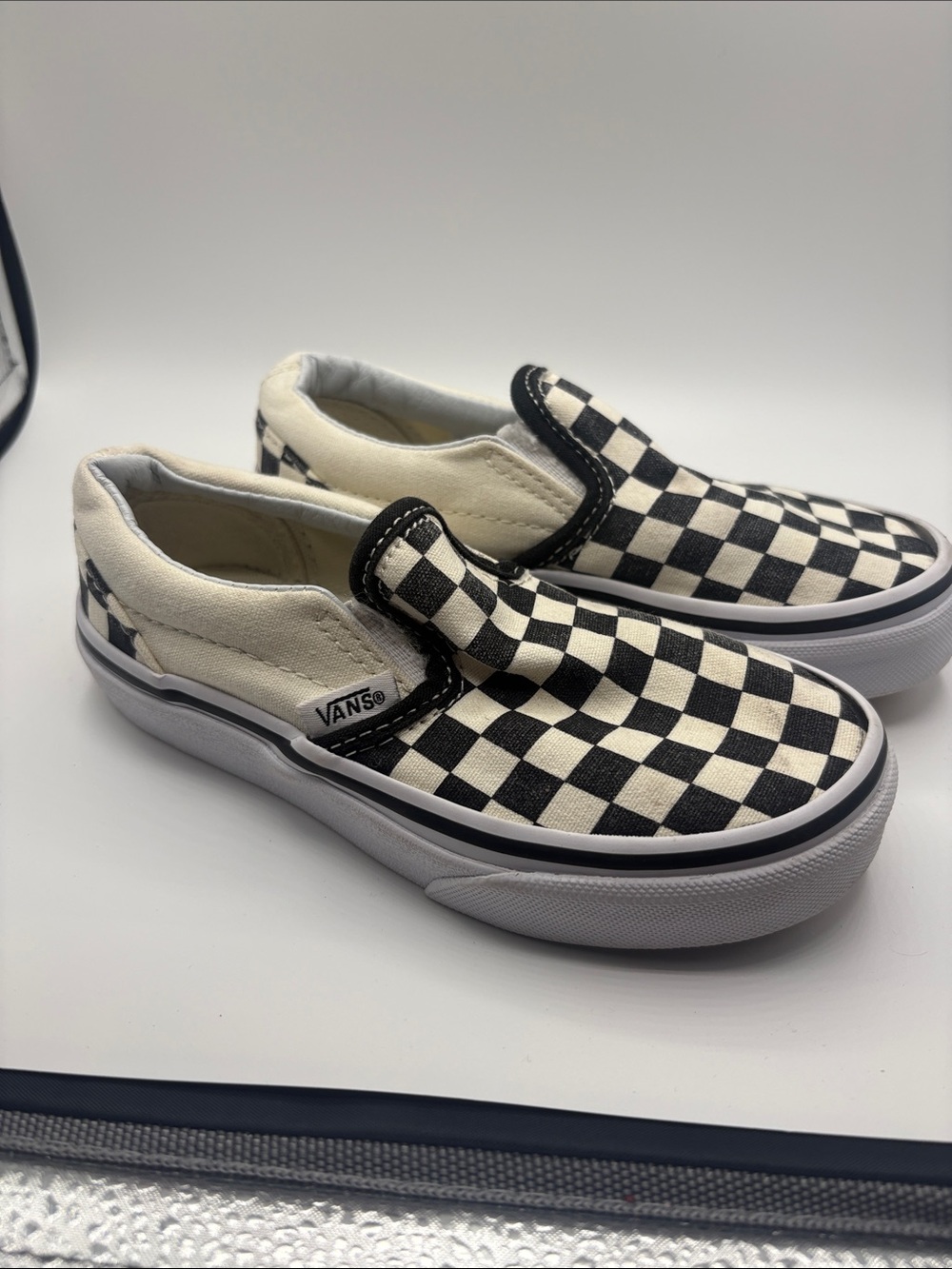 Vans Kids Slip-On Checkerboard Canvas Sneakers - Black & White